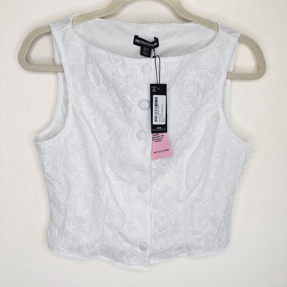 NWT Pretty Little Thing White Lace Boatneck Top Pleated Mini Skirt Two Piece Set - Picture 15 of 15